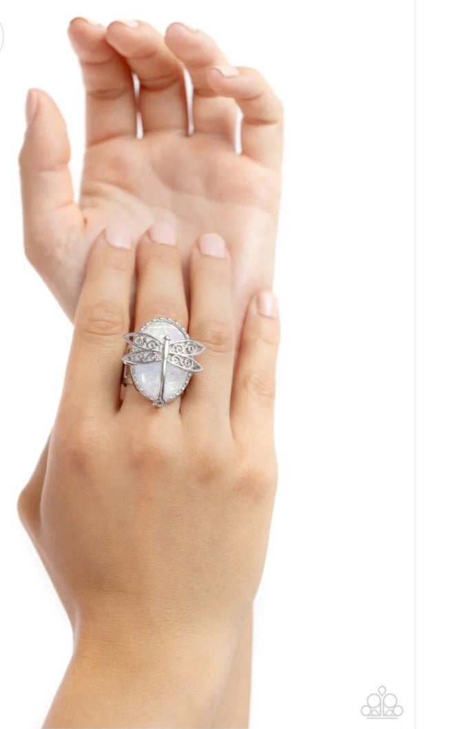 Dragonfly Drazzle White Ring Paparazzi Accessories